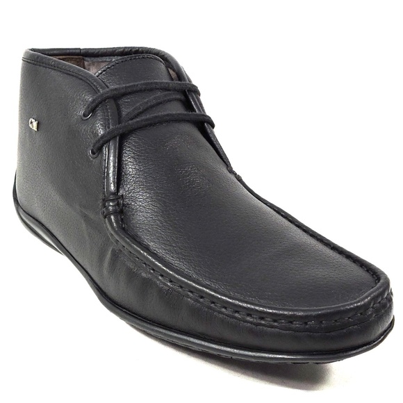 GOODMAN 🇮🇹 MEN'S BLACK LEATHER COMFORT FLAT WINTER BOOTS - Picture 3 of 8